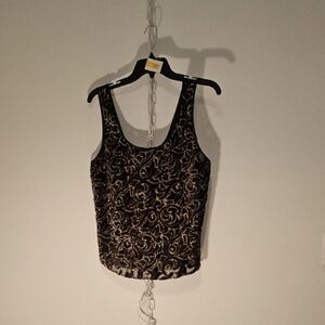 Black and Gold Sequin Fitted Sleeveless Tank Top (1167)